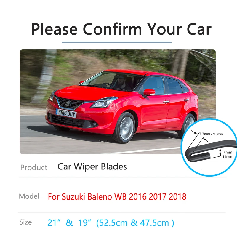 For Suzuki Baleno WB 2016 2017 2018 Front Rear Set Wiper Blades Cutter Boneless Frameless Rubber Cleaning Auto Replacement Parts