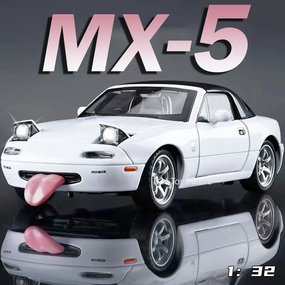 

1:32 MX-5 MX7 Model Toy Cars Alloy Diecast Doors Opened Pull Back Sound Light Rubber Tires Decoration Vehicles for Kids Gifts