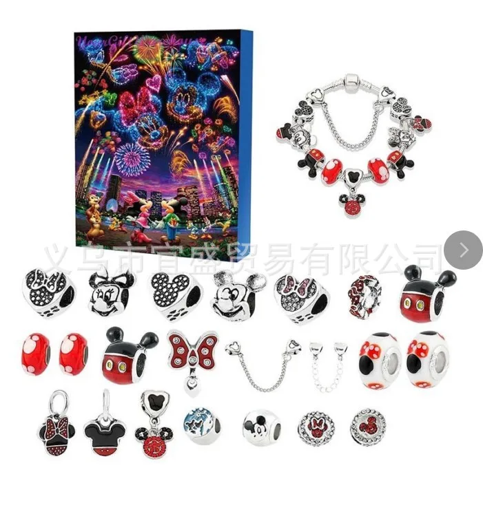 Hot Stitch Disney Mickey Mouse Anime Gift Box Diy Bransoletka 24-dniowy świąteczny kalendarz adwentowy Biżuteria Zabawki Prezenty świąteczne