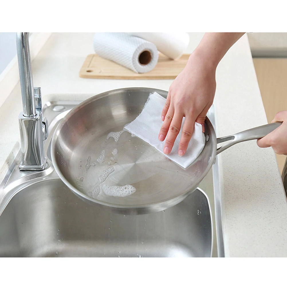 

50 Pcs/Roll White Cleaning Wipes Cloth Nonstick Wiping Rags Kitchen Multipurpose