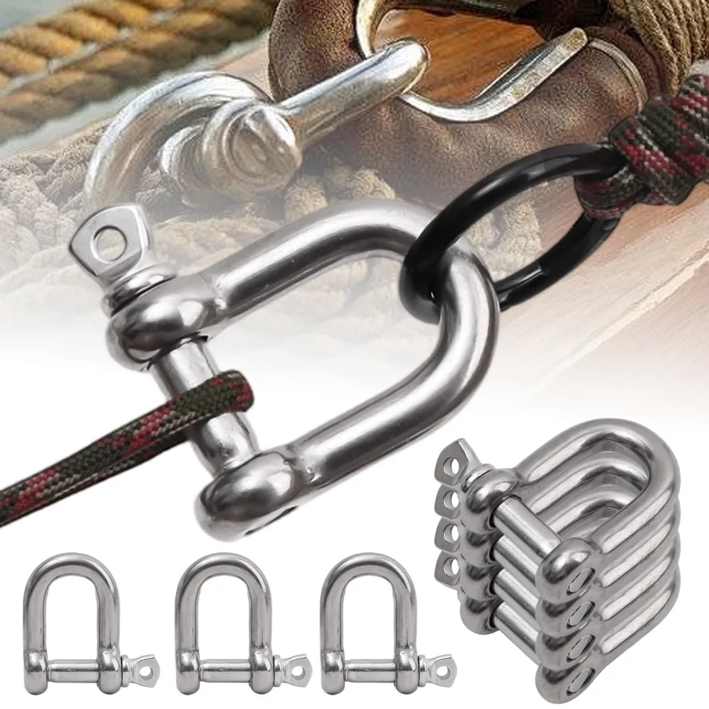 Stainless Steel D Link Shackle Ring Hooks Lifting Shackle Lock Wire Rope Clips D-Type Rigging Shackle Hooks Boat Hardware Tools