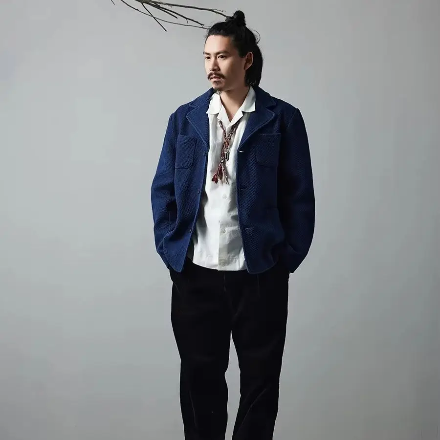 

New Spring And Autumn Indigo Jacket Handmade Plant Indigo Jacket Casual Suit Jacket Retro French Workwear