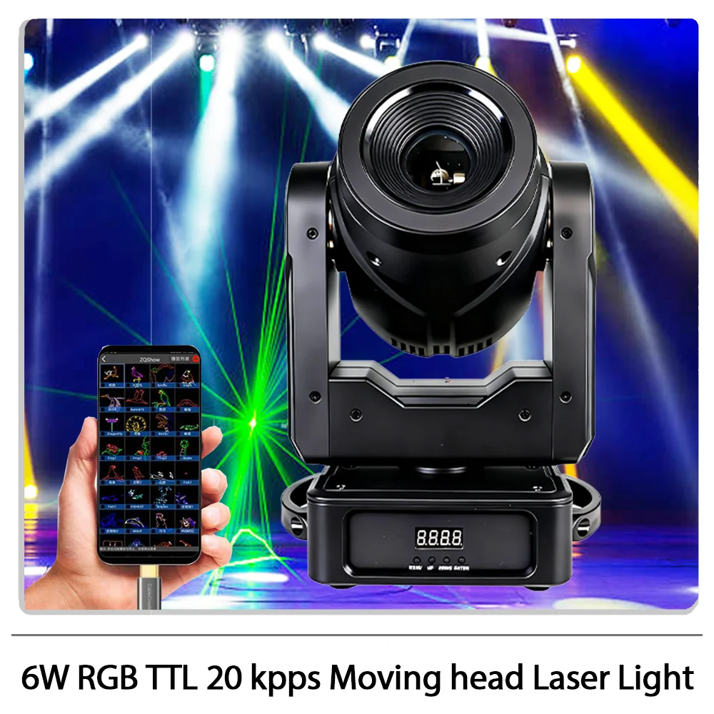 

6W RGB Animation TTL Moving head Laser Light with bluetooth APP DMX control 20 kpps for DJ Disco party wedding Christmas club