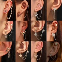 Fashion Tassel Long Chain Earrings for Women Girls Cross Butterfly Ear Studs Sparkling Zircon Ear Cuff Jewelry Girlfriends Gift