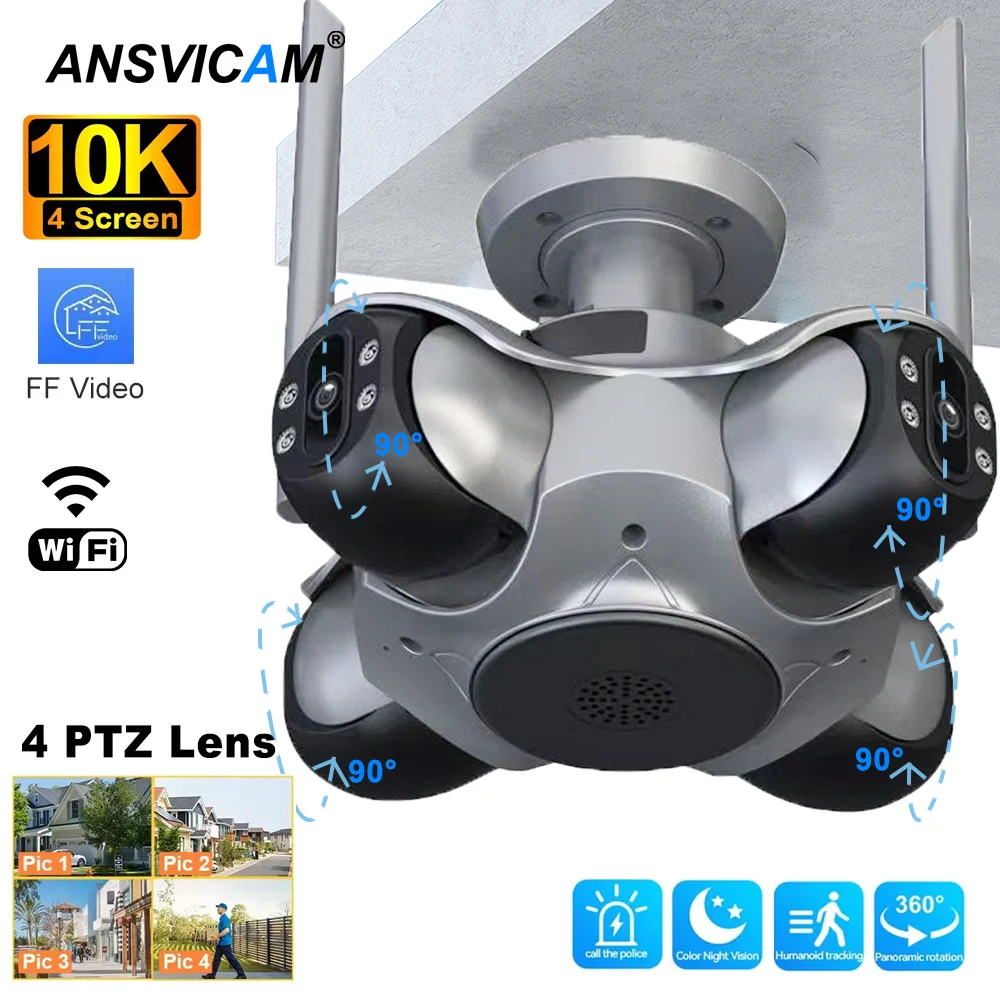 

ANSVICAM 10K 20MP HD Four Screens WiFi IP Camera Wireless Outdoor PTZ Four Lens Human Auto Tracking Surveillance Cameras FFVideo