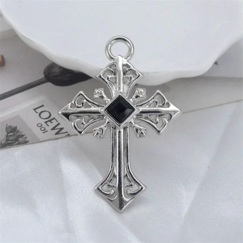 2Pcs Alloy Cross Black Crystal Charms Gothic Geometry Pendant Fit Necklace Earrings DIY Jewelry Designer Making Accessories