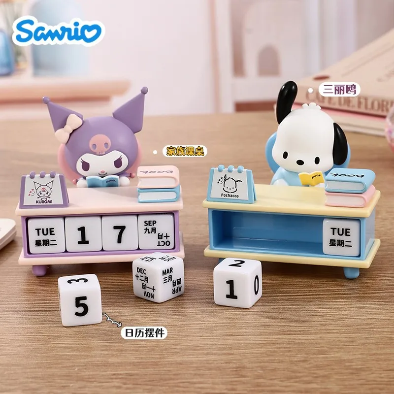 Sanrio Kuromi Pochacco kawaii Anime Cartoon Desk Calendar Wooden Perpetual Calendar Flip Month Date Display Desktop Schedule