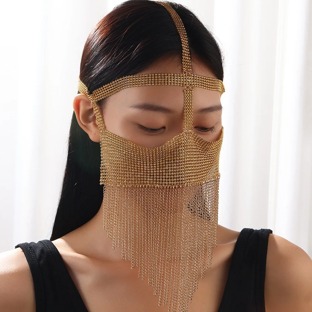 Indian Tassel Veil Mask For Face Women Rhinestone Face Masks Masquerade Dance Party Banquet Decoration Face Accessories Jewelry