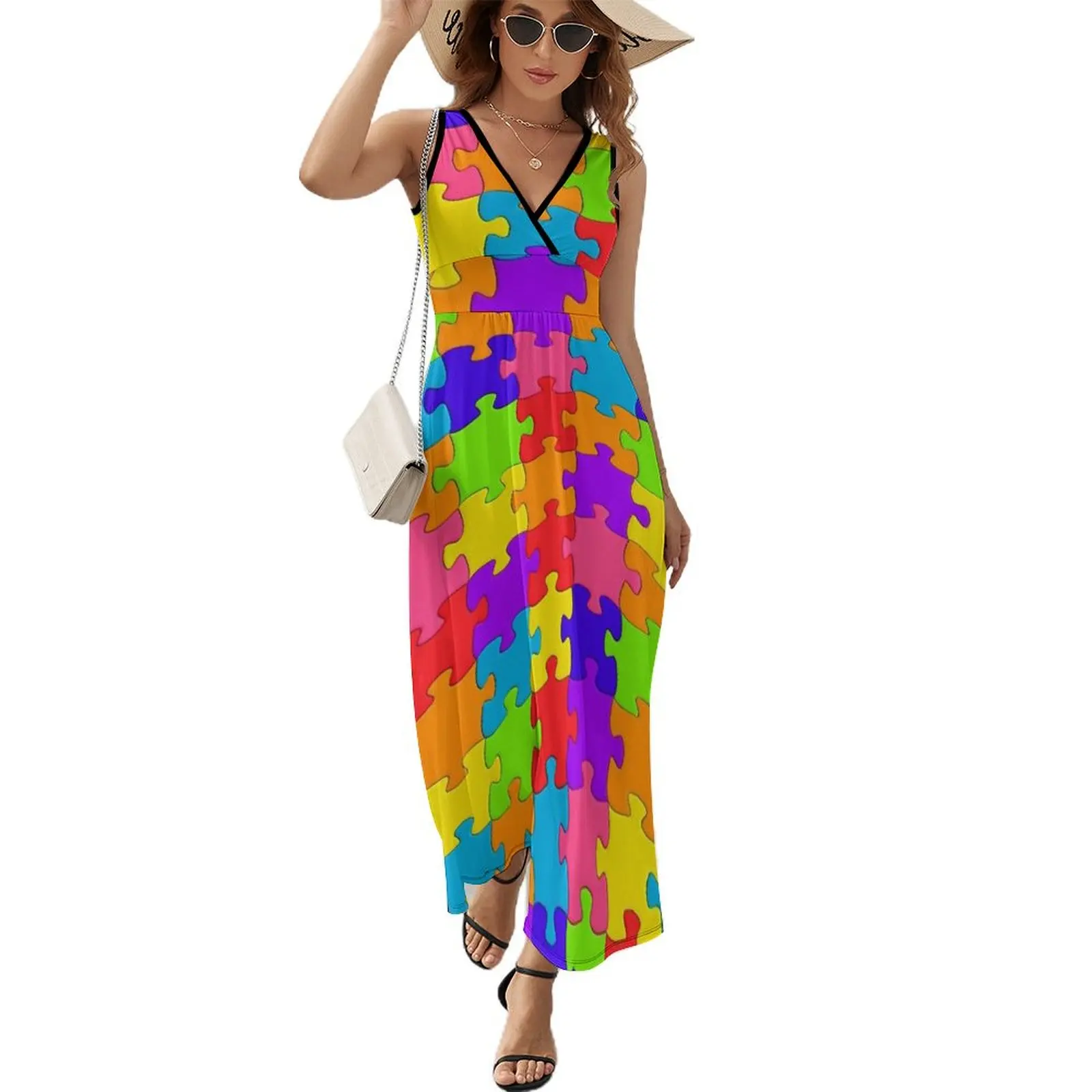 

Jigsaw pattern multicolour design Sleeveless Dress purple dress women's clothing summer 2025 novelties Dress
