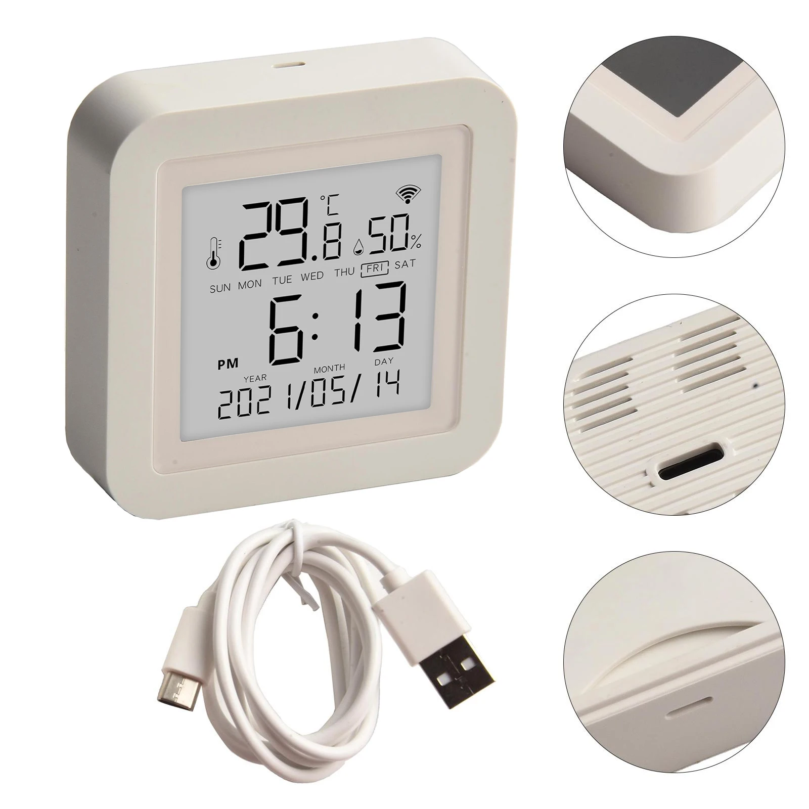 For Tuya Smart DC 5V WiFi Thermometer Hygrometer Indoor Room Digital Temperature Sensor With Wide Viewing Angle