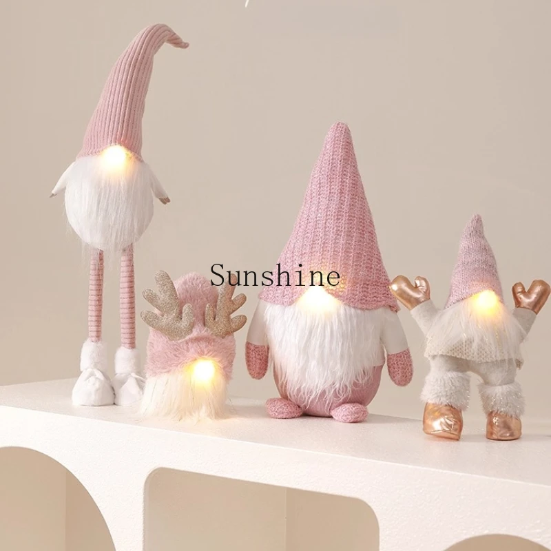 

Ornament ornament with lamp pink cute faceless Santa doll window decoration desktop ornament