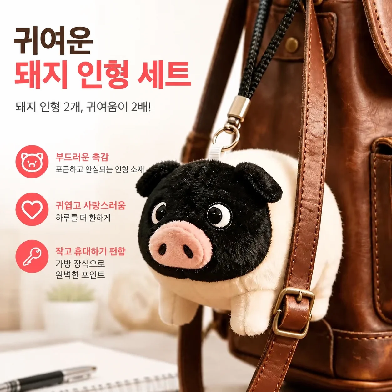 Plush Pig Stuffed Doll Lovely Dual Hog Figurines Desktop Companion Cartoon Animal Toy Bag Hanging Pendant Cute Mini Soft