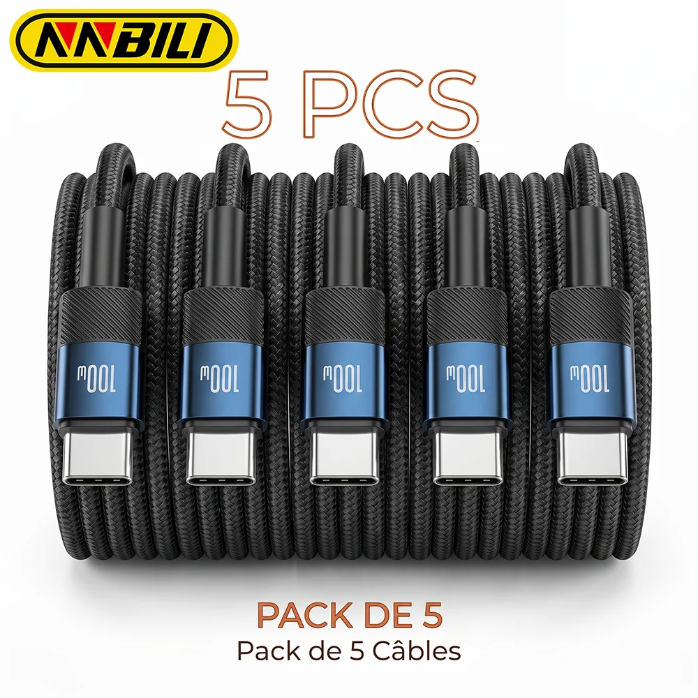 NNBILI 5pcs 100W Type C To USB C Cable For iPhone 17 Fast Charging Charger Cord For Macbook iPad Samsung Xiaomi Fast Type C Wire