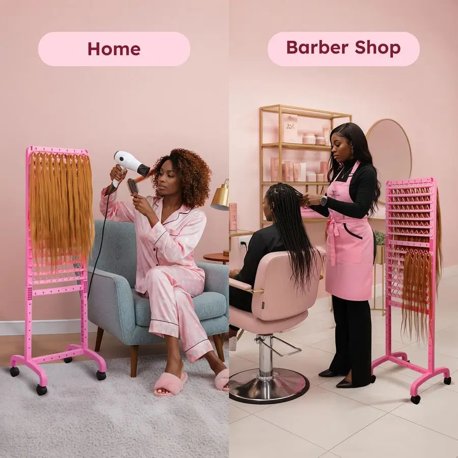 Braiding Rack 280 Pegs, 2Sided Braiding Hair Rack for Braiders, Standing with Wheels, Pink Hair Separator for Stylists