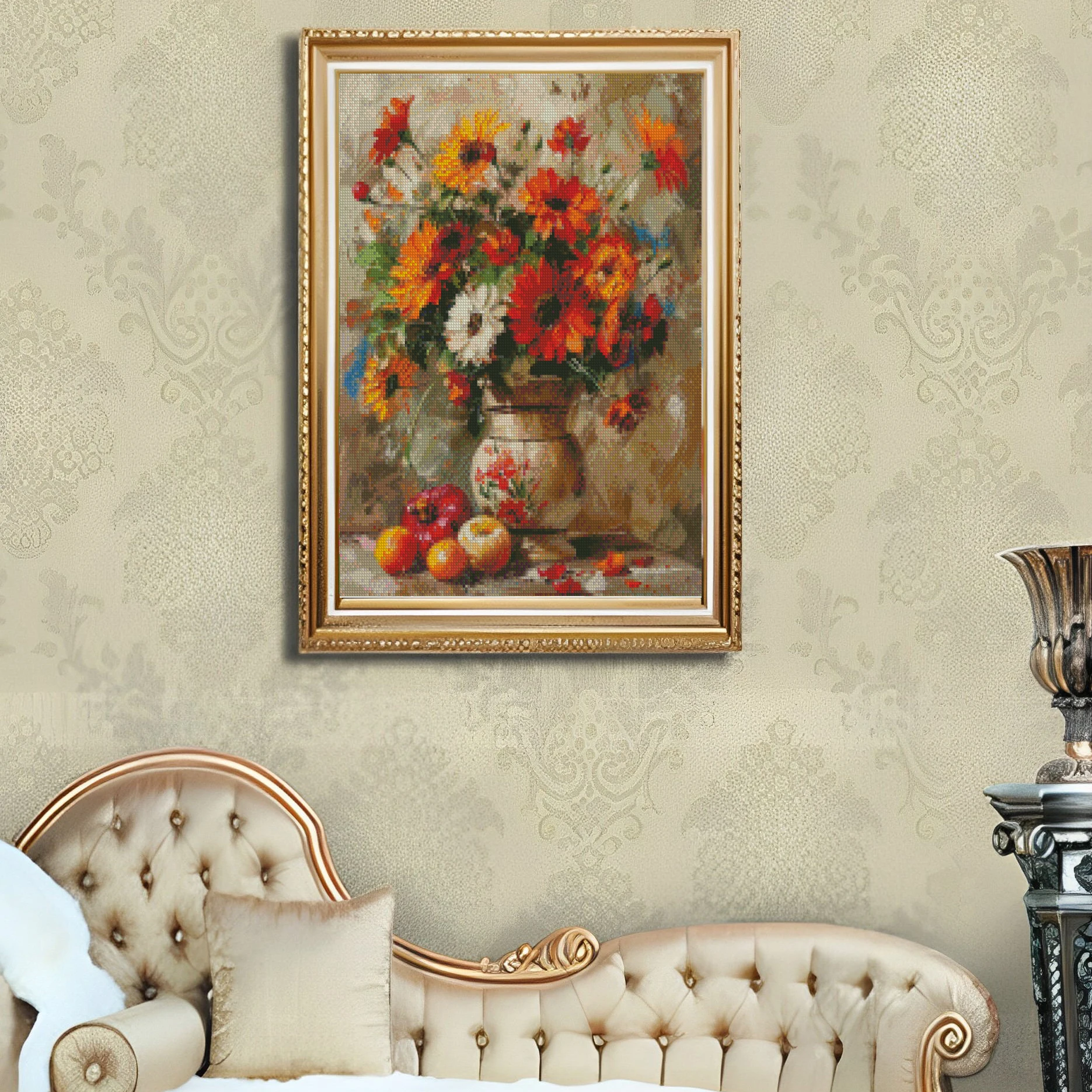 Cross Stitch Embroidery Lilies And Roses In A Vase Flower Thread Drawing DIY Needlework Kit Decorate Printed on Canvas 11CT