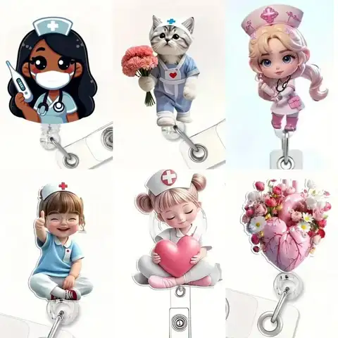 1pc Cute Cartoon Nurse Girl Retractable Badge Reel - Durable Acrylic ID Holder for Nurses, Office Workers & Students, School Off