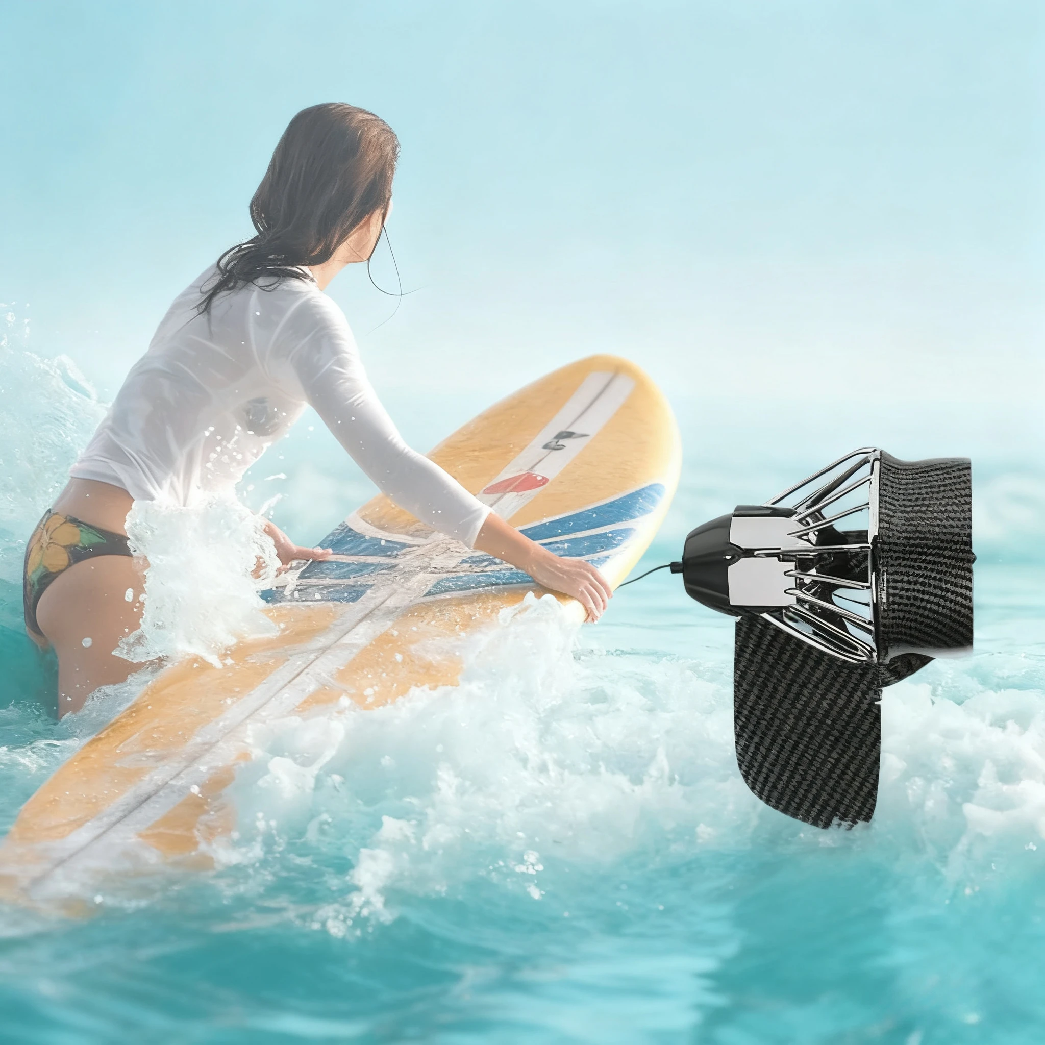 SUP Carbon Fiber Underwater Thruster Kit with Electric Fin, Fully Waterproof Motor for Kayak & Surfboard Propulsion