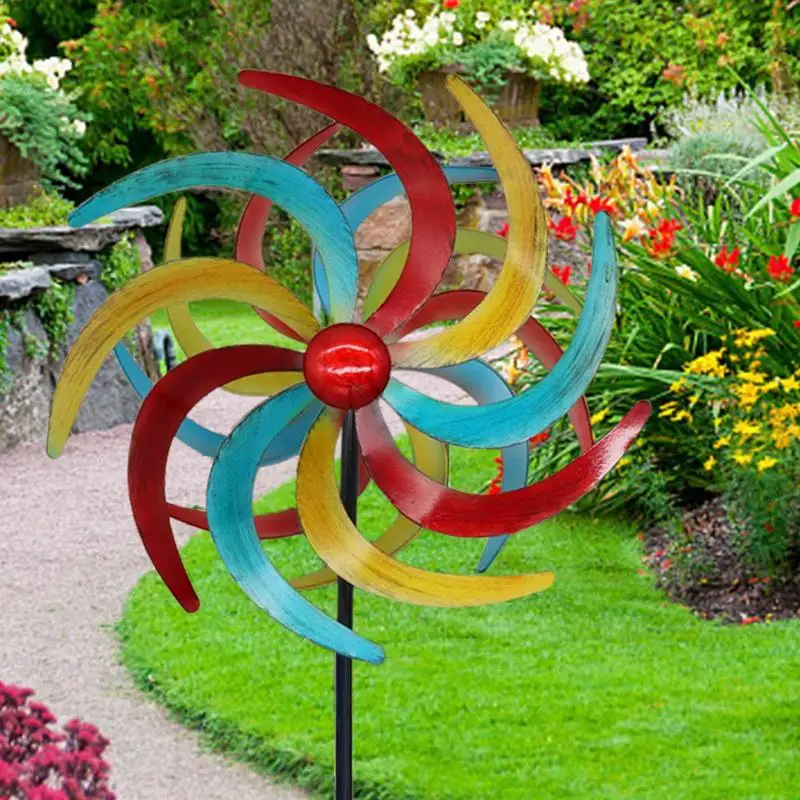 

Colorful Wind Spinner Easy Installation Iron Garden Windmill Creative Lawn Ornament Wind Sculpture For Garden & Lawn Decoration