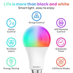 VOCOlinc Smart Bluetooth Led-lamp met dimbare lamp 9,5 W E27 TUYA-lampen feestlichtkleur verstelbaar dimmer Alexa google VoiceWifi-smart lamp 9W 220V 240V RGBCW 2200K-7000K Smart Bulb Smart Life afstandsbediening met G