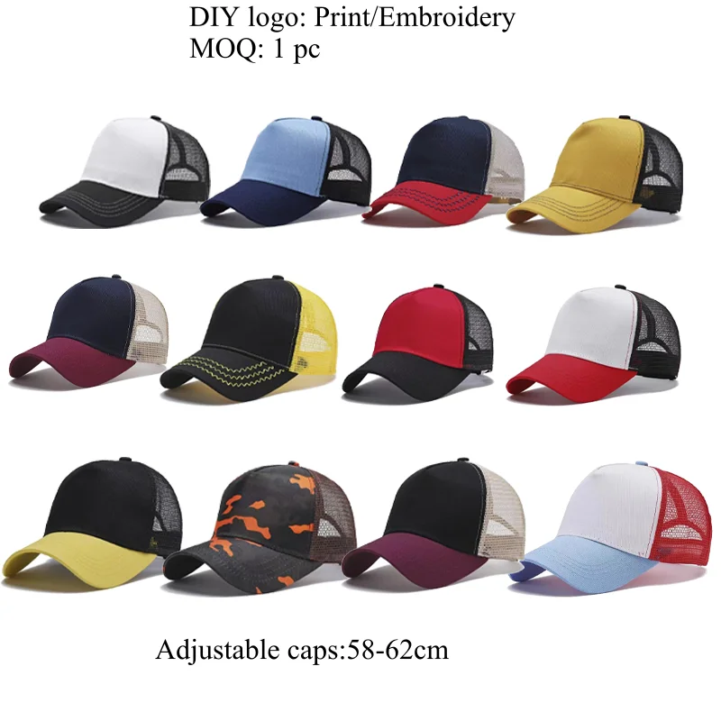 1 pc Custom DIY logo Adult Summer Mesh Baseball Caps Adjustable Trucker Cap for Women Men Sun Visor Cap