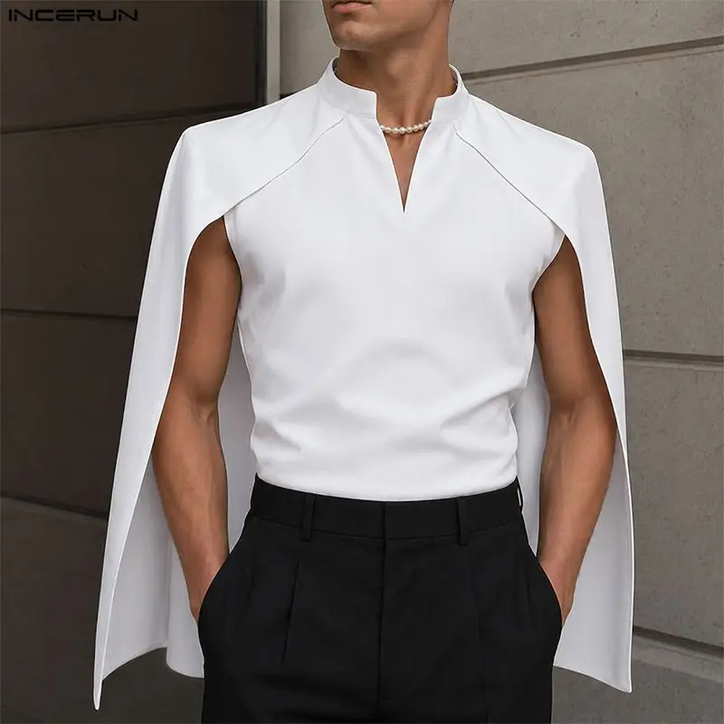 INCERUN Men's Irregular Shirt Cloak V Neck Shawl Fashion Casual Ponchos Cape For Man Streetwear Loose Leisure Men Clothes 2026