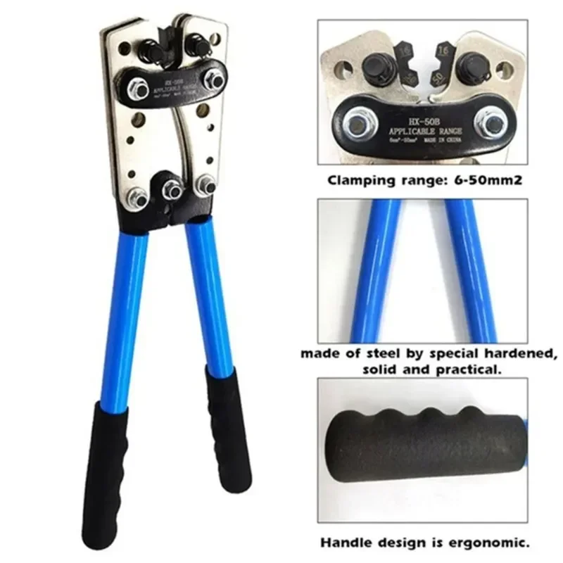 BIESUO HX-50B Portable Cable Crimping Tool Professional Terminals Crimper Plier Handle Cutter Tools