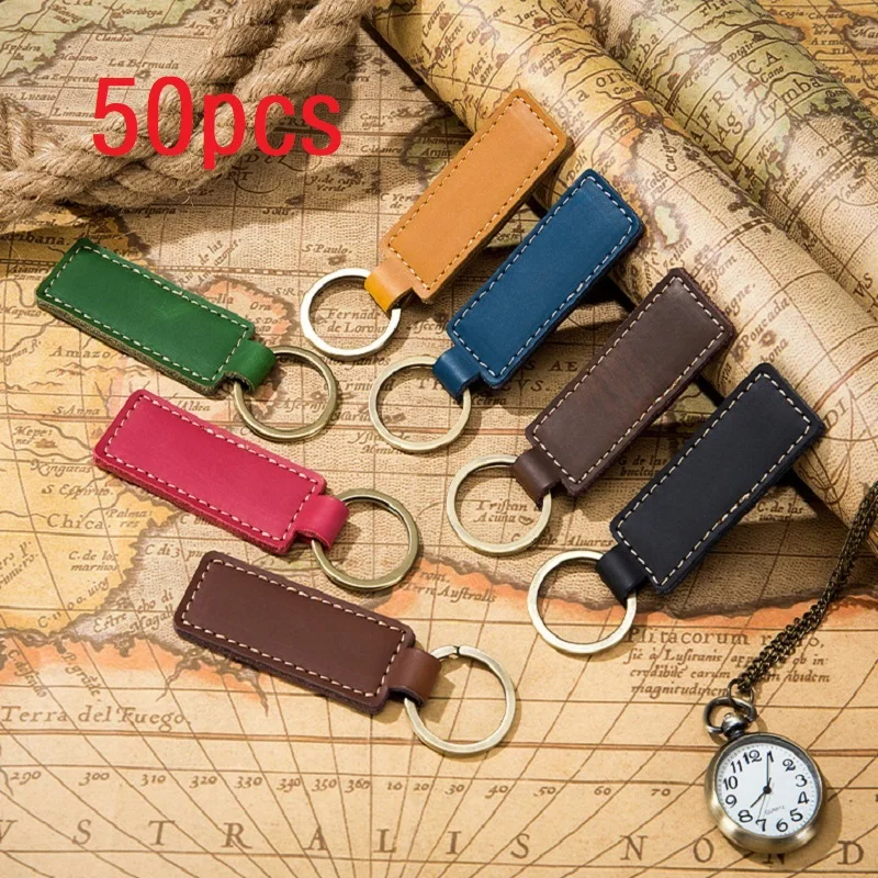 

50 Pcs Bulk New Fashion Cowhide Key Chains for Women Retro Business Genuine Leather Car Keychains Accessories Keychain Wholesale