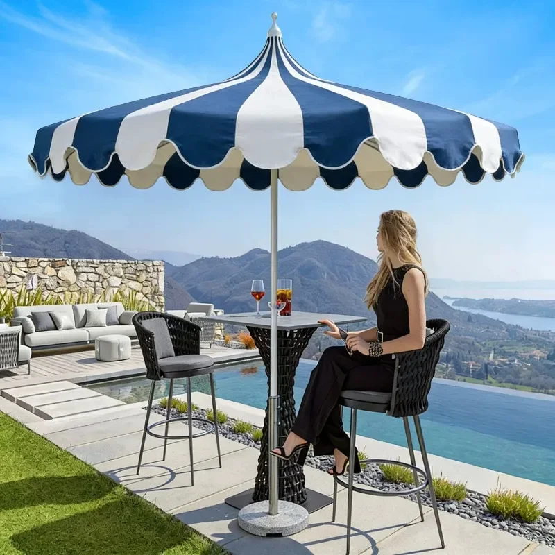 Custom Pagoda Patio Umbrella, Pointed Top Striped Outdoor Sun Shade for Villa Pool Beach Luxury