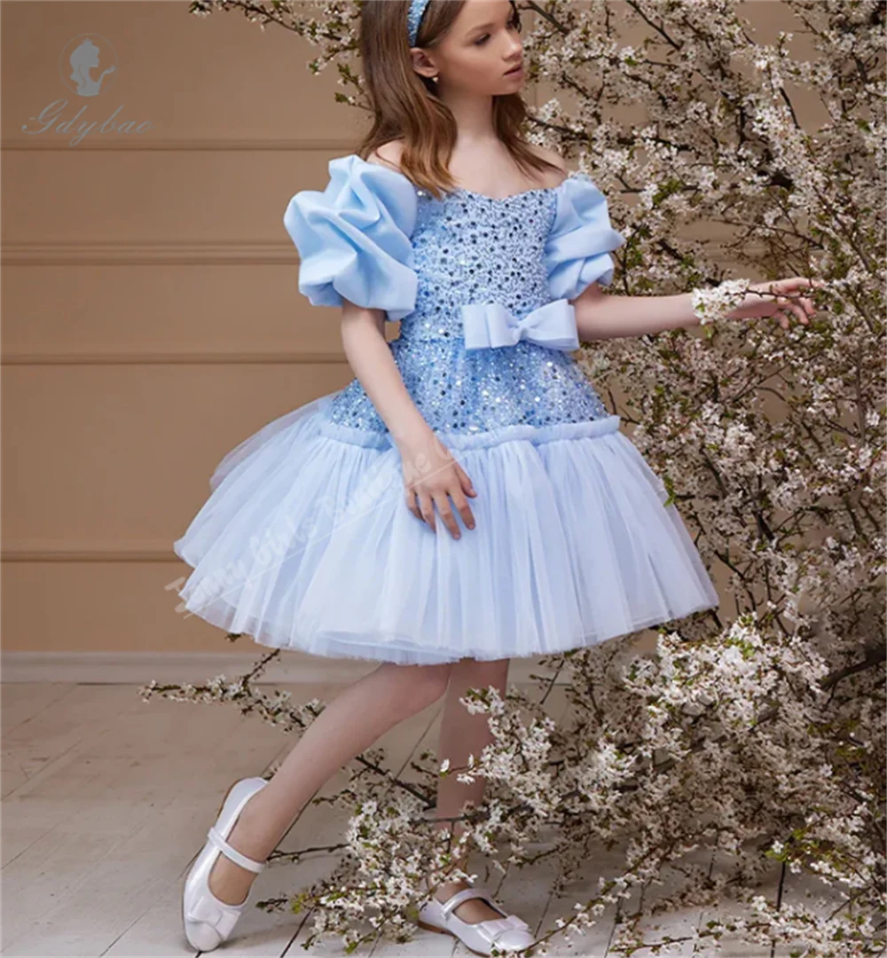 Elegantes Blumenmädchenkleid mit Pailletten für Hochzeit, Party, Festzug, Kinderkommunion, formelle Anlässe, individuelles Kleid für Mädchen