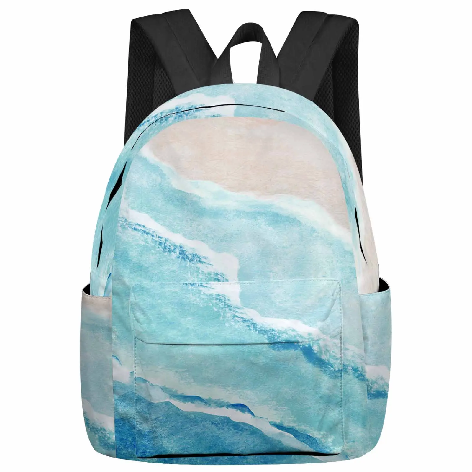 

Ocean Waves Beach Turquoise Gradient Large Capacity Backpack Men Laptop Bags High School Teen College Girl Student Mochila