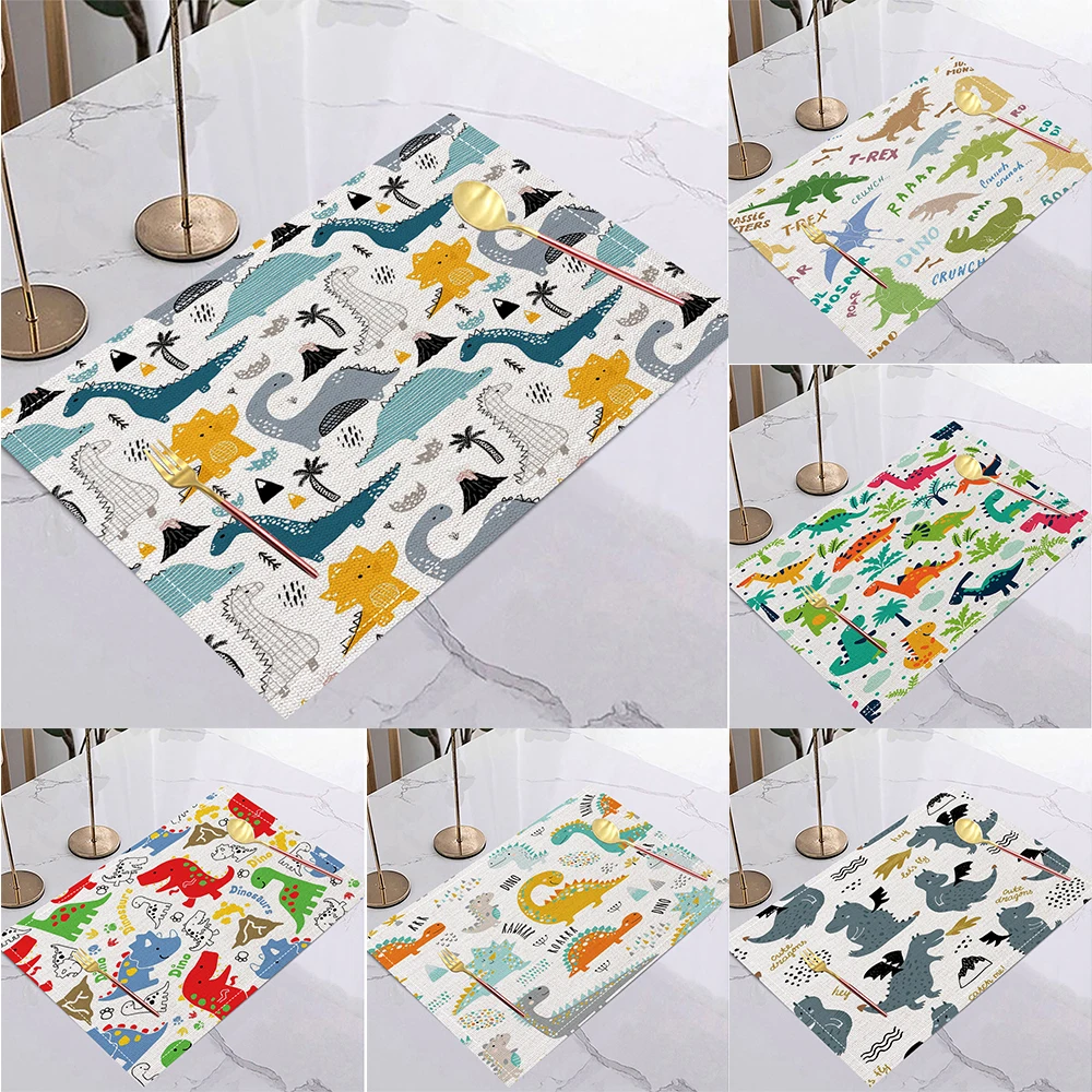 Nette Cartoon Dinosaurier Tischsets Tischsets Für Kinder Kinder Stoff Untersetzer Tisch Dekoration Matte Küche Esszimmer Tischsets Pads