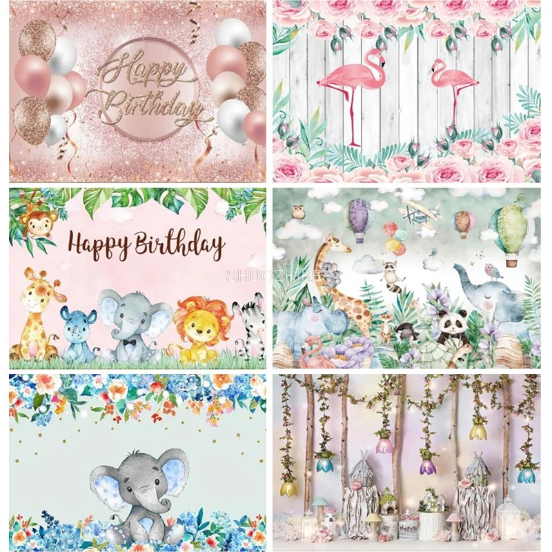 

Wild One Newborn Party Elephant Photography Backdrops Props Hundred days 1st Birthday Animals Photo Studio Background WP-22