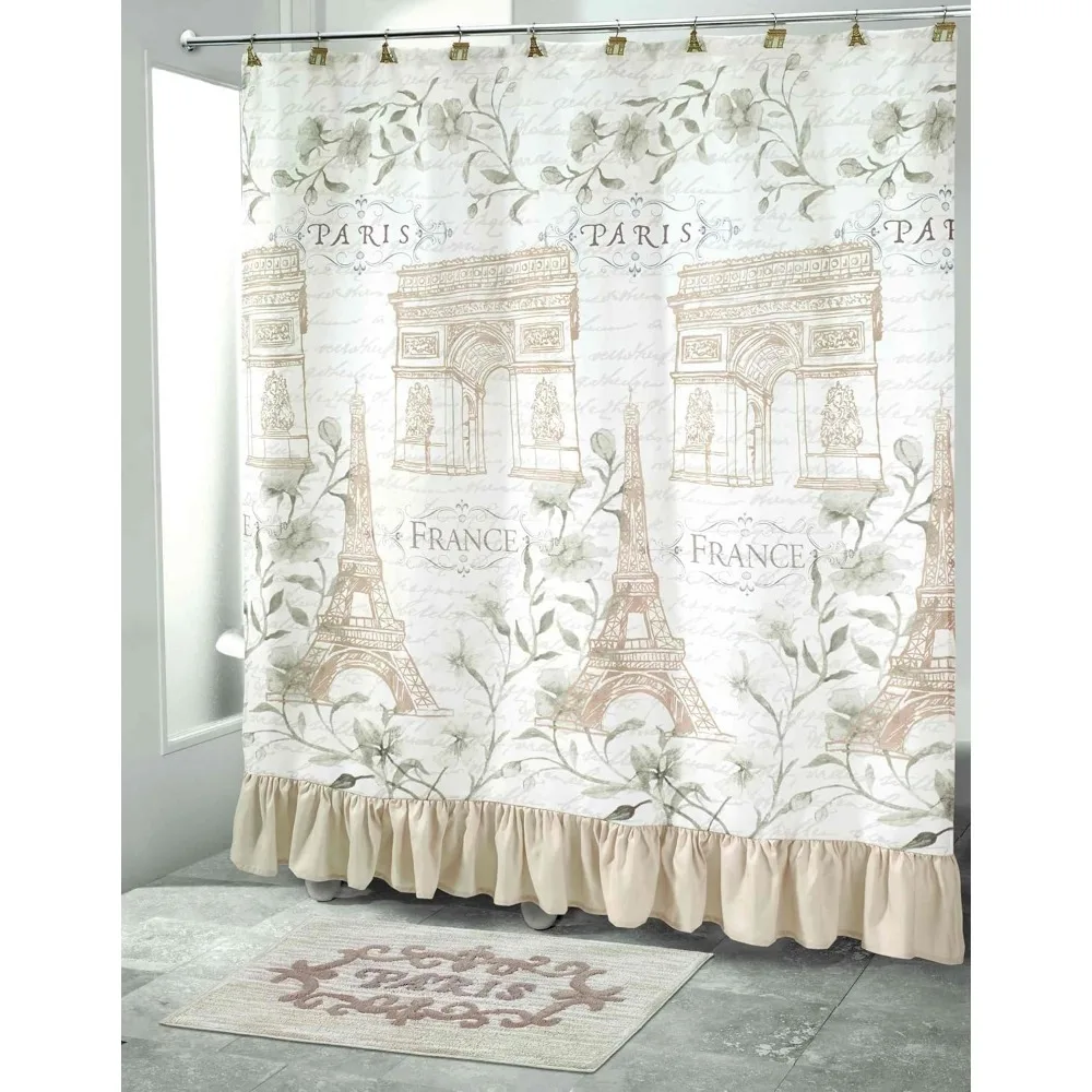 مجموعة دش بوتانيك باريس الأنيقة مع ستارة قماش وخطافات زخرفية لديكور الحمام الأنيق #5