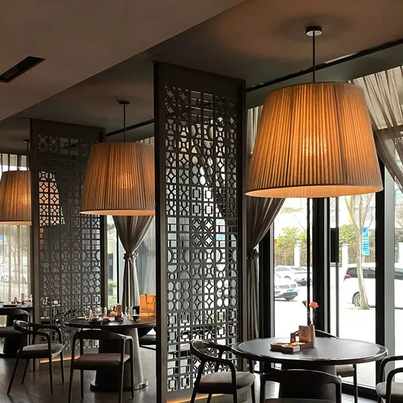 Wabi Sabi Vintage Fabric LED Pendant Lights Artistic Atmosphere Chandelier Living Room Bedroom