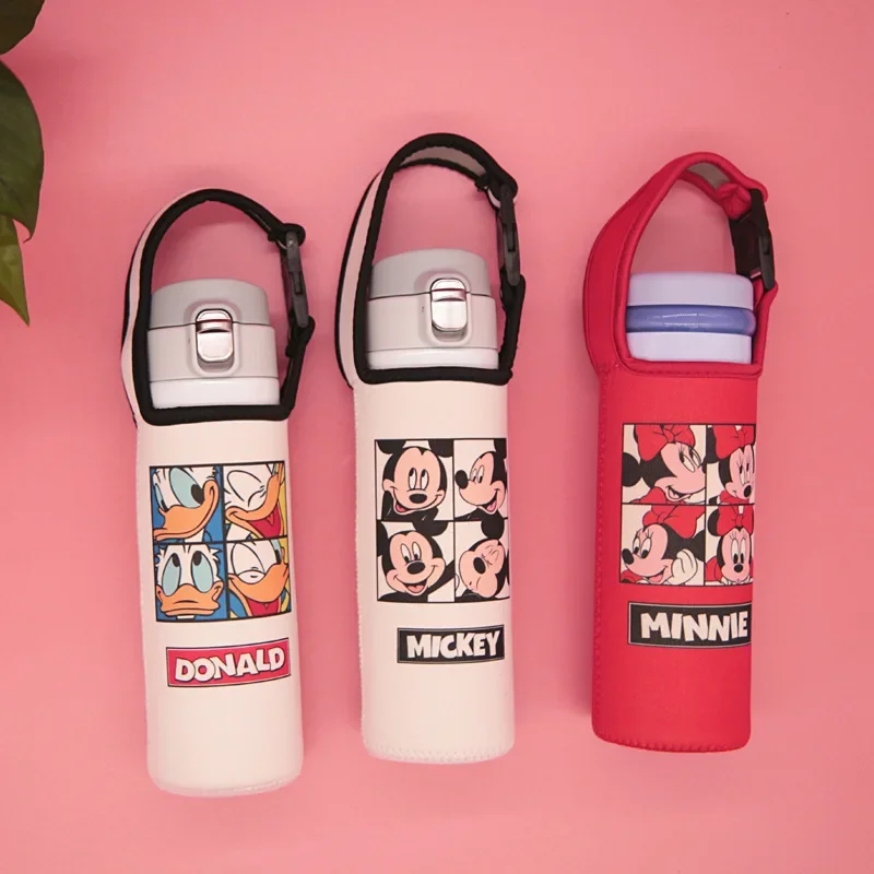 Diseny mickey mouse messenger strap water bottle protective cover insulation cup cover anti-scald insulation water cup cover bag