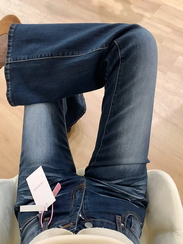 Jeans Bootcut pour Femmes Thiened Fce, Hiver, Amincissant, Chaud, Rétro, Taille Basse, Fermeture à Boutons, Porté Quotidien, Automne Hiver