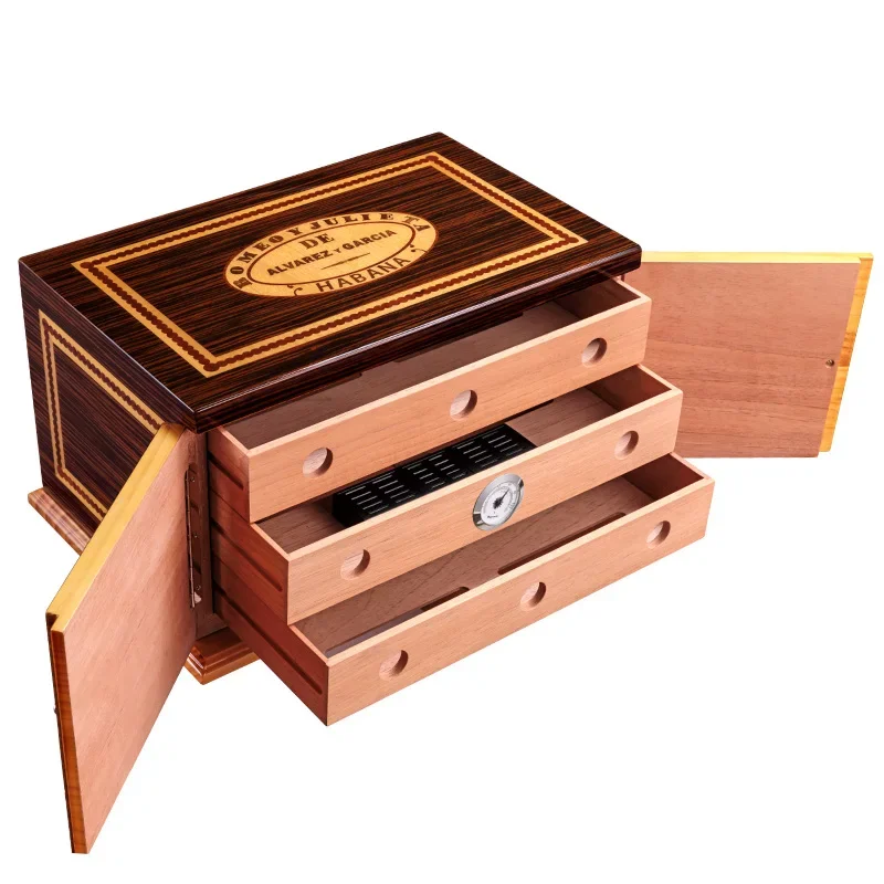 Luxury Cigar Humidor Cedar Wood LiningTriple Layers Large Capacity 250PCS with Hygrometer and Humidifier with Logo