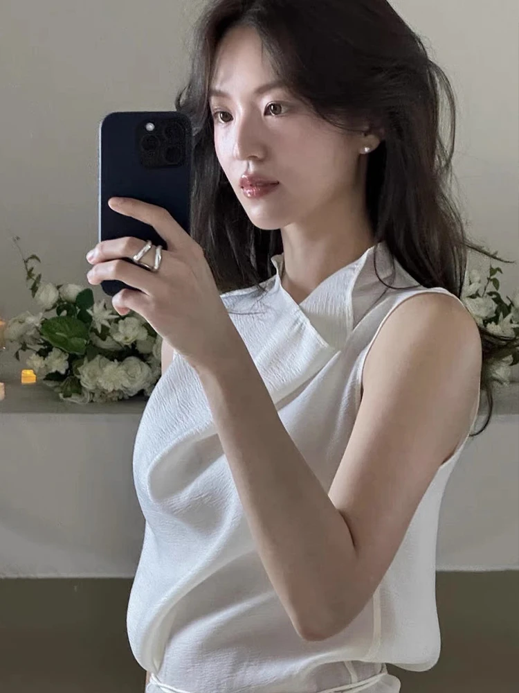 

High Waist Sa Vest irt f Body Skirt Ge Loose Layered Top Women's Faion Commute Sle Asymmetric Pure Color Summer