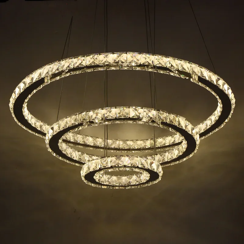 

Modern Led Pendant Lighs Room Decor Ring Golden Luster Dimmable Lamp Luxury K9 Crystal Bedroom Living Room Ceiling Chandelier