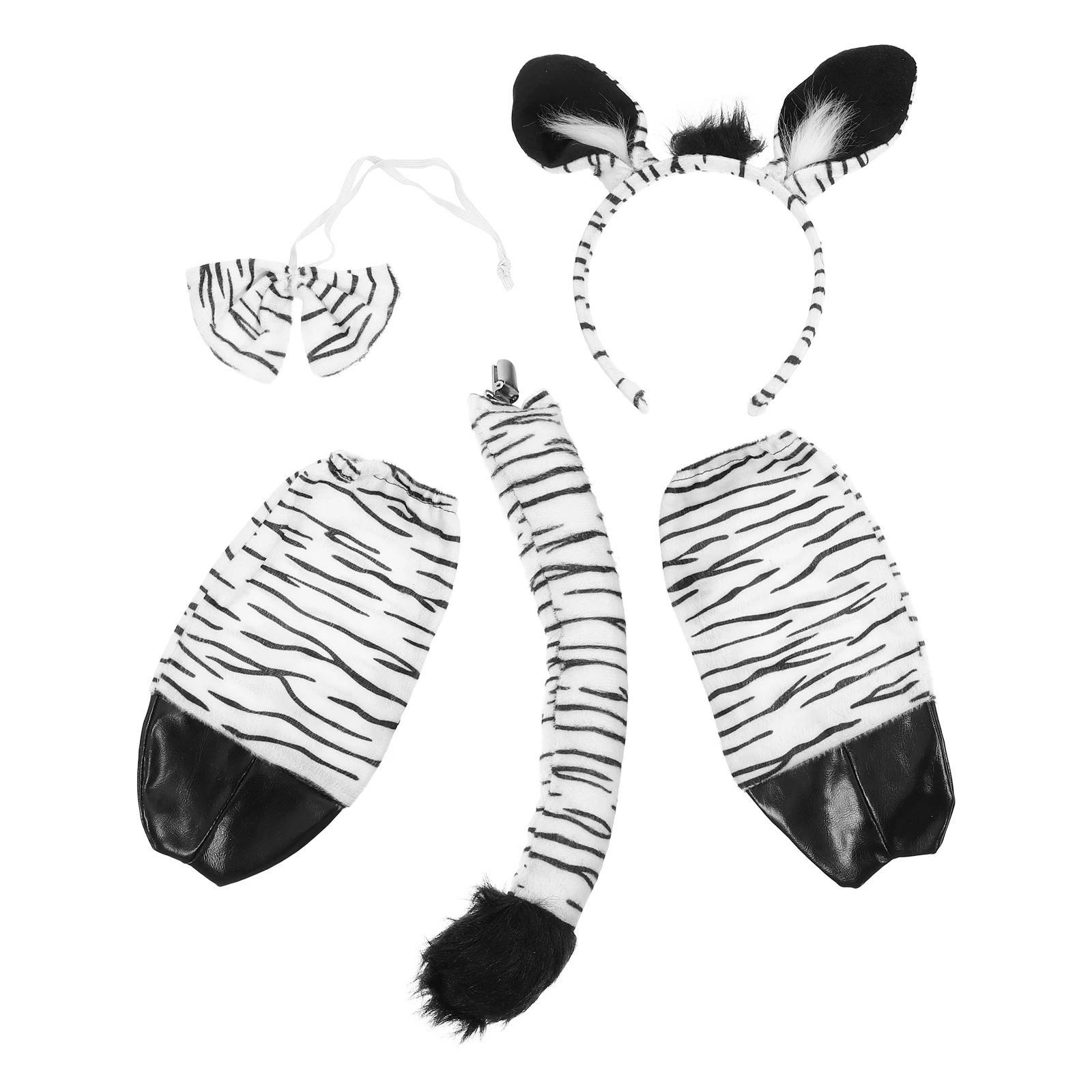 1Set Zebra Cosplay Hoofdband Kit Inclusief Staart Vlinderdas Handschoenen Dierenhoofddeksel voor Verkleedkostuum Feestdecoraties