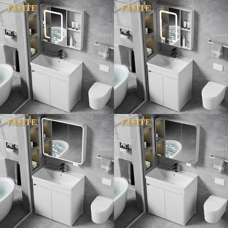For Bathroom Ceramic Integrated Basin Simple Ocean Style Deepening Washstand Cabinet Balcony Vanity Unit Space Saving Modern
