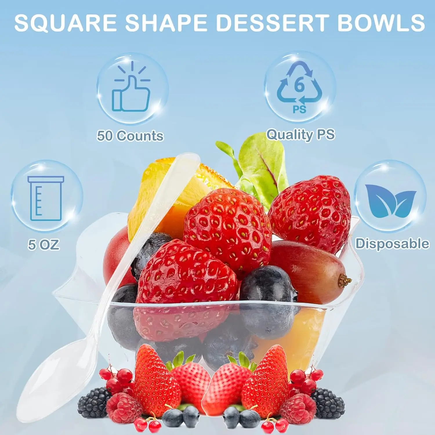 25/50 pcs Clear Plastic Dessert Cups  Appetizer Plates Bowls with Spoons for Wedding Party