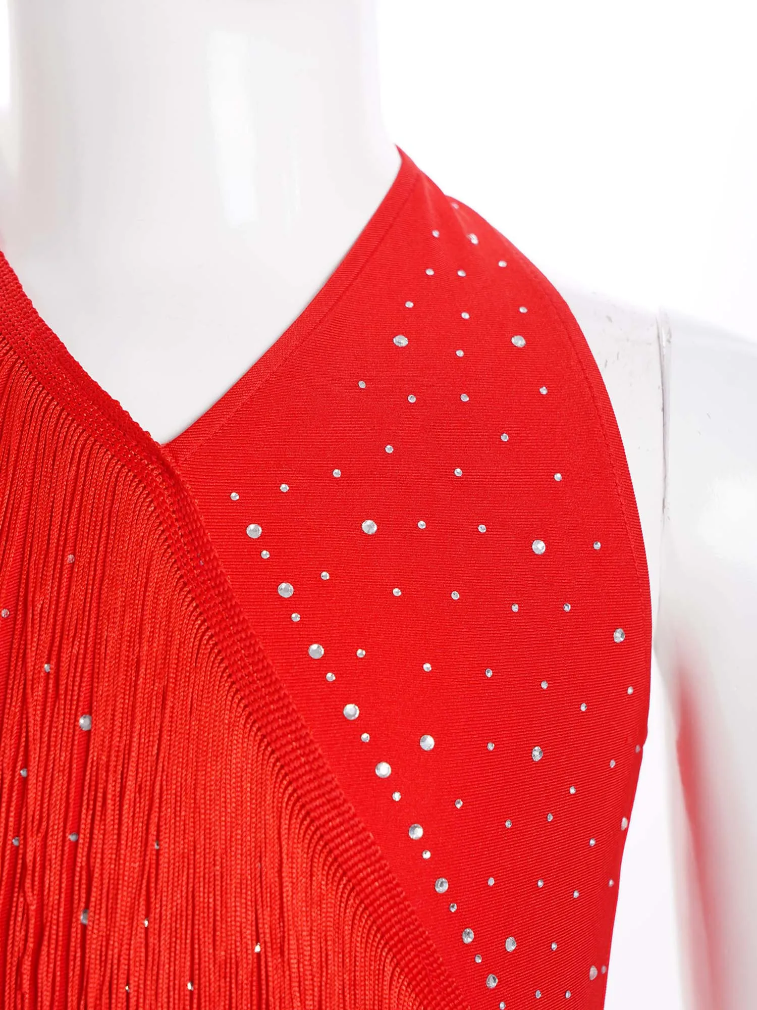 أطفال بنات اللاتينية الرقص السامبا السالسا تشا تشا زي الراين هامش يوتار فستان بلا أكمام Strappy الظهر شرابة بذلة #4