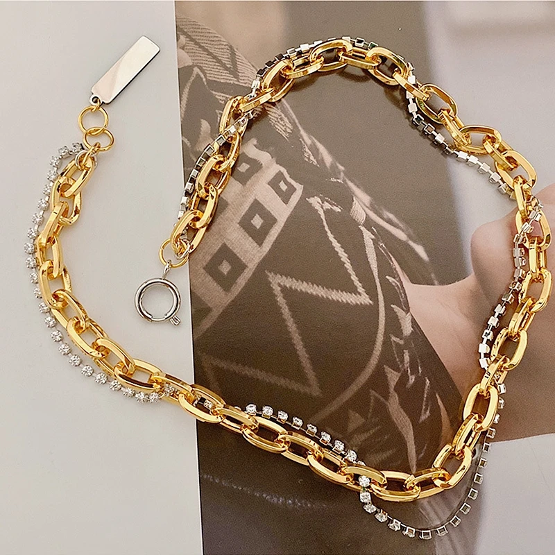 Titanium With 18K Gold AAA Zircon Chains Necklace Women Stainless Steel Jewelry OL Designer T Show Runway Boho Japan Korean