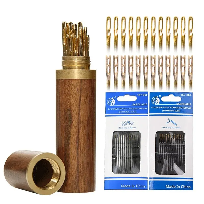 30pcs Needle-free Needles Elderly Blind Needle-free Needles Without Needle Threading Wooden Needle Cartridge Storage Cartridge