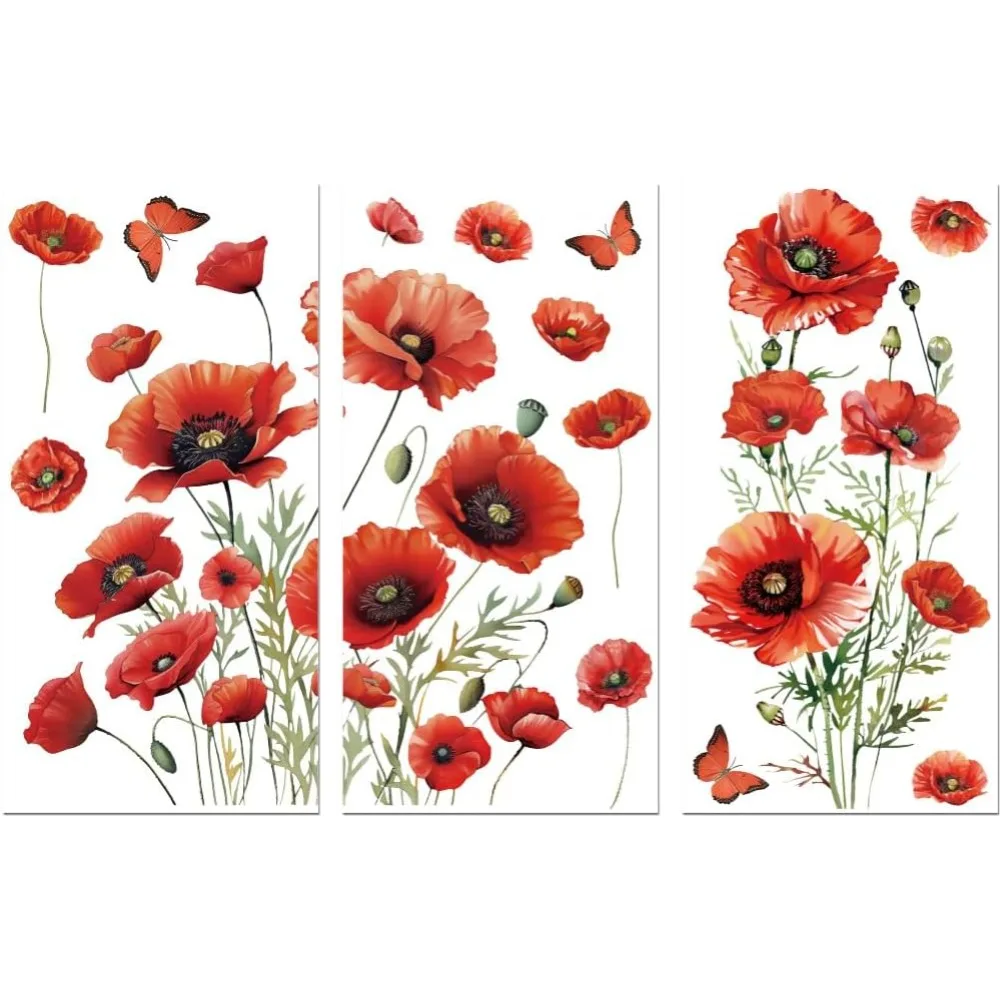 Pegatina de transferencia para decoración de muebles, manualidades, 6 "x 12", Papaver Rhoeas, 3 uds., transferencia UV DTF impermeable para cofres de lencería