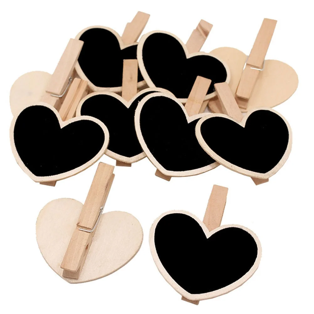 20Pcs Mini Blackboard Wooden Message Boards Clip Creative Wedding Party Chalkboard Sign Heart Square Shape Home Office Decor