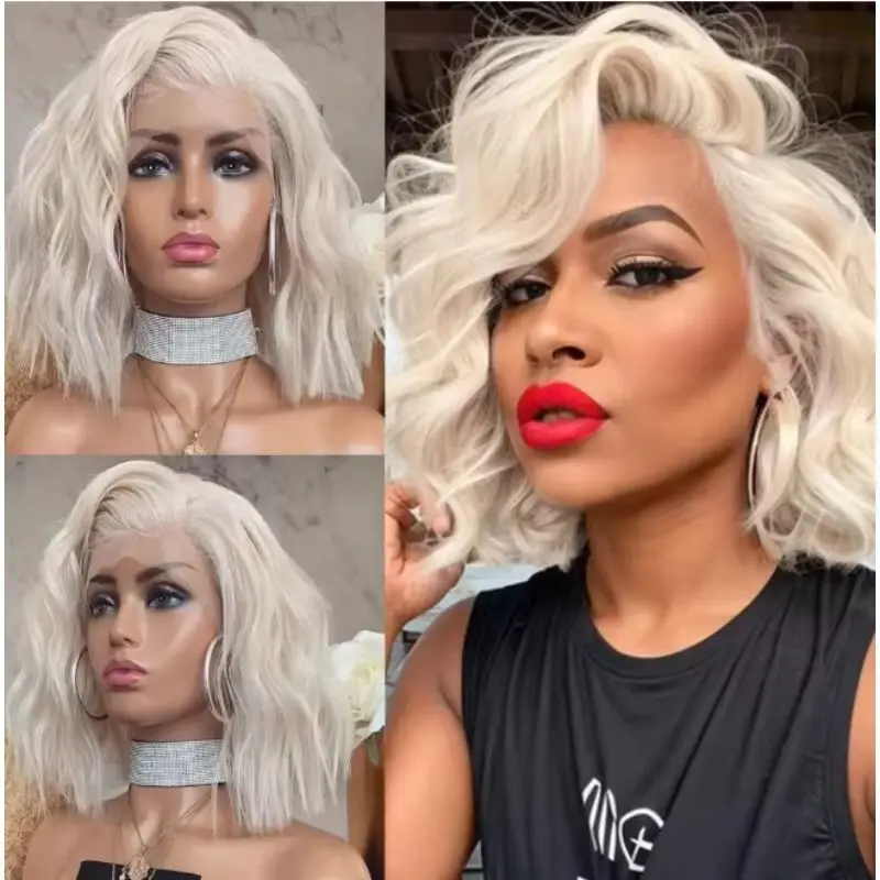 

Белый парик Ombre для женщин Короткий волнистый парик 12-дюймовый синтетический волнистый парик Средняя часть термостойкого волокна Натуральный мягкий свободный волнистый парик