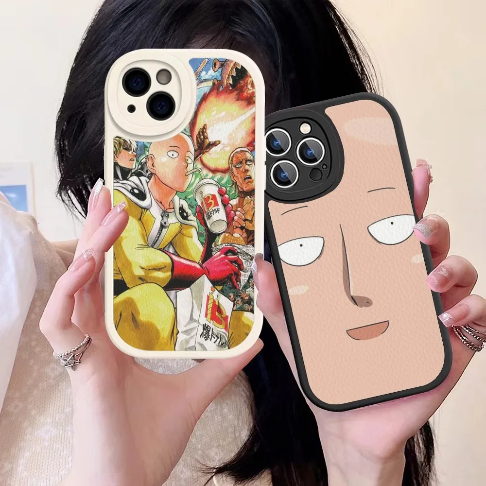 

One P-Punch Man Saitama Phone Case Hard Leather For iPhone 14 13 12 Mini 11 14 Pro Max Xs X Xr 7 8 Plus Fundas