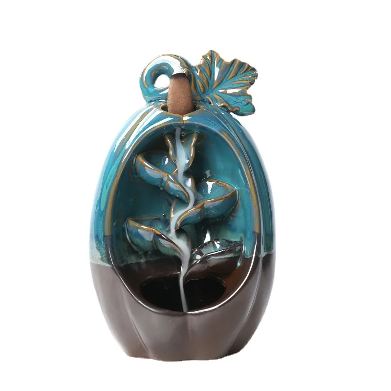 Ceramic Handicrafts Pumpkin Waterfall Backflow Incense Lucky Feng Shui Home Ornaments